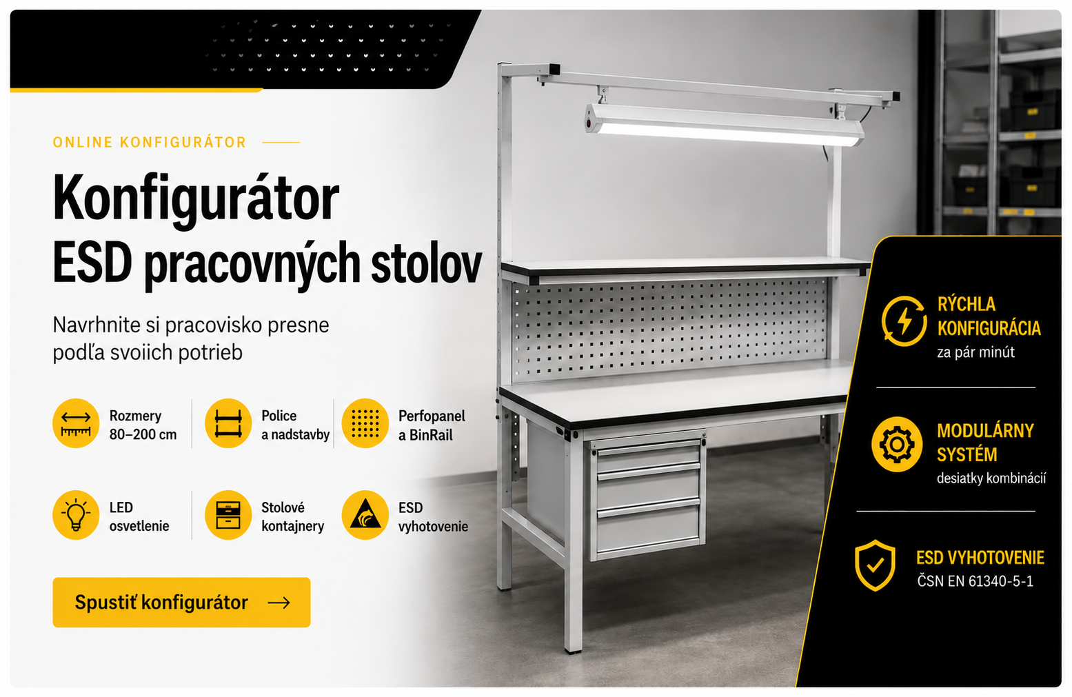 Konfigurátory ESD pracovných stolov